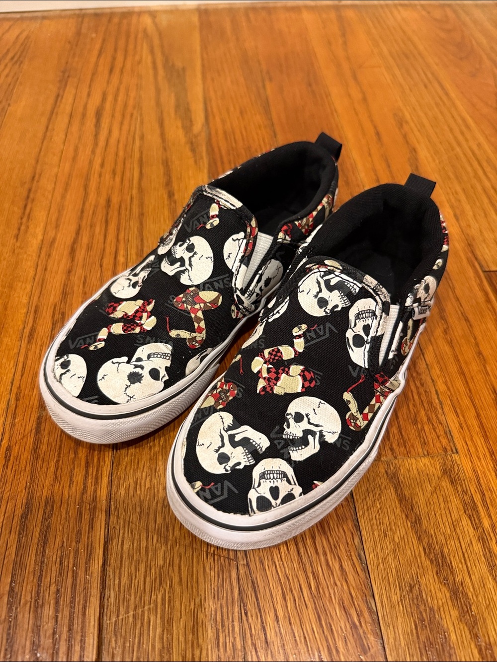 Vans Skull and Snake Print Shoes Youth Size 13 Black (glow-in-the-dark skulls)